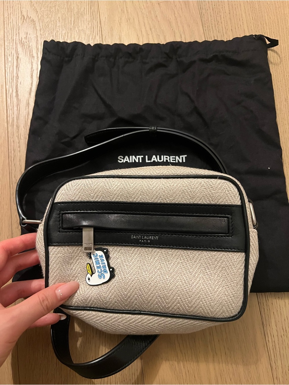 Saint Laurent Beige and Black Canvas Camera Bag
